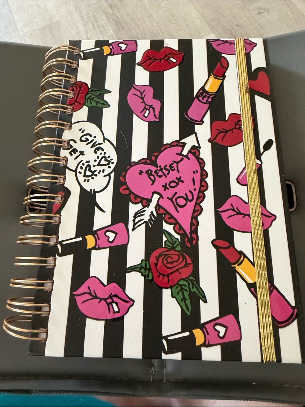 NWOT Betsey Johnson Black & Pink Lipstick Stripe Journal